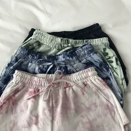 复古扎染运动裤子女宽松显瘦阔腿休闲高腰短裤跑步热裤沙滩潮ins商品大图