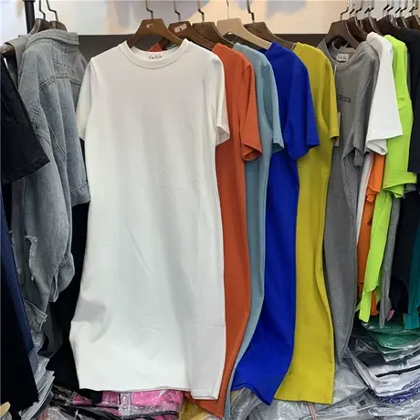 连衣裙短袖t恤女夏2020新款韩版ins潮宽松显瘦中长款过膝裙子上衣图片