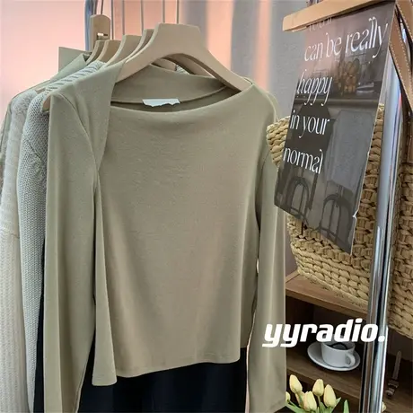 韩国2023秋装新款洋气超级舒适显瘦长袖t恤女打底衫百搭洋气上衣商品大图