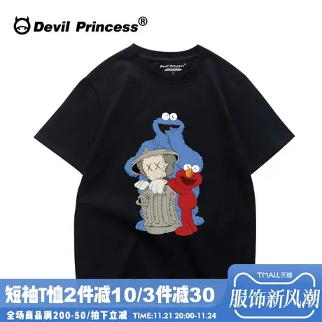 欧美ins潮牌卡通印花网红男女短袖学生半袖街头BF港风t恤情侣装夏商品大图