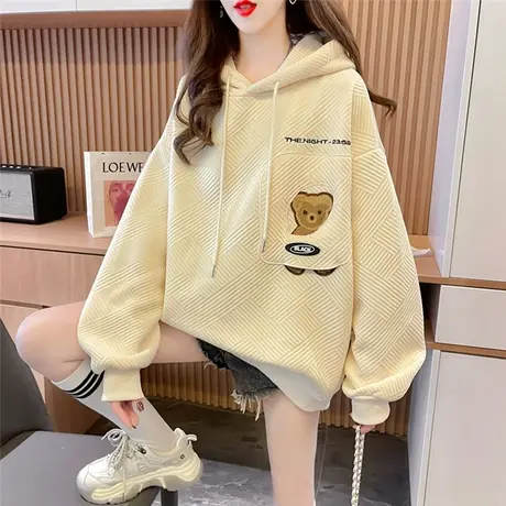 卫衣女秋冬韩版宽松bf慵懒风设计感小众小个子加绒加厚华夫格外套图片