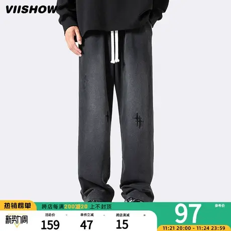 VIISHOW牛仔裤男士2023新款春秋宽松直筒阔腿裤美式高街潮牌裤子商品大图