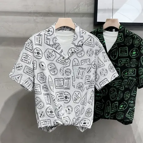 冰丝夏威夷花衬衫男短袖夏季薄款沙滩衬衣外套复古港风古巴领上衣商品大图