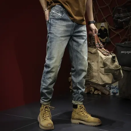 潮流美式高街牛仔裤高档牛仔裤男直筒百搭纯棉潮牌大码男士牛仔裤商品大图