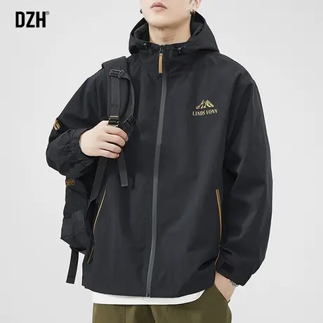 男士美式冲锋衣外套男春秋款潮高级感2024新款黑色连帽夹克飞行服商品大图