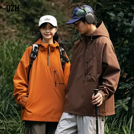 情侣半拉链冲锋衣男款秋季休闲外套潮牌宽松男装2024新款休闲夹克商品大图