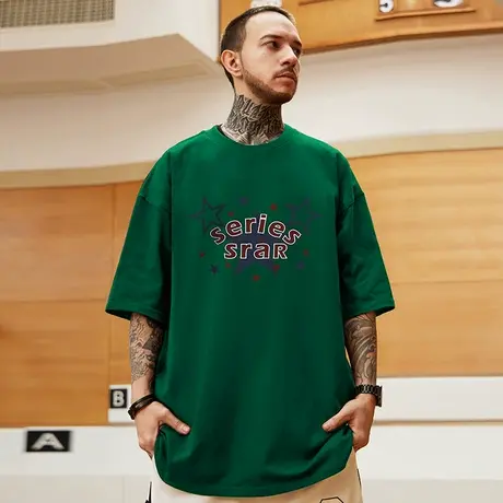 美式复古t恤宽松半袖男款胖子潮牌大码男装男士短袖oversize简约商品大图