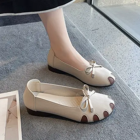 2023年秋季休闲软底民族风拼色妈妈鞋时尚平底软面女士豆豆鞋单鞋商品大图