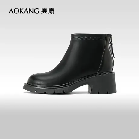 奥康女鞋 2023冬季新款简约韩系短筒靴时尚百搭厚底通勤时装靴潮商品大图