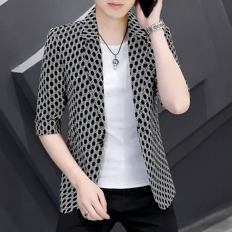 男士七分中袖西服夏季潮流高级感痞帅薄款外套休闲男装半袖小西装商品大图