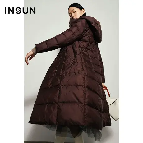 INSUN恩裳奥莱冬季白鹅绒连帽长款羽绒服图片