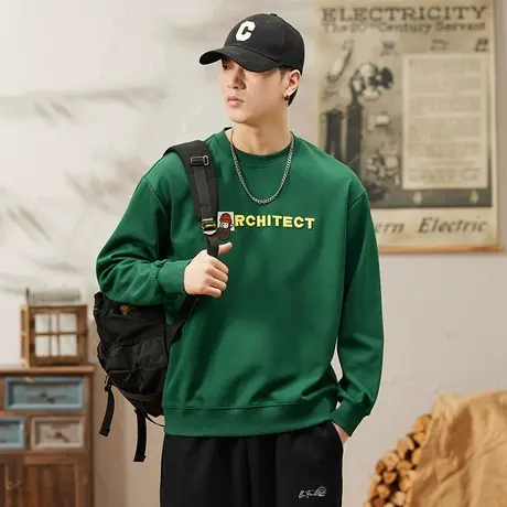 时尚简约印花圆领卫衣高档男士卫衣宽松休闲青少年潮牌百搭男装商品大图