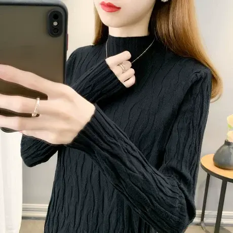 2023年秋冬新款半高领打底衫女毛衣长袖上衣套头百搭修身针织衫潮商品大图