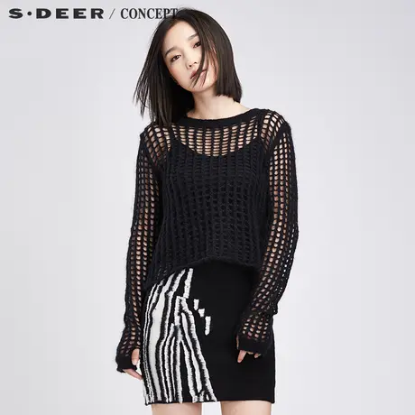sdeer圣迪奥简约纯色宽松粗棒针织衫S16383533🚟图片