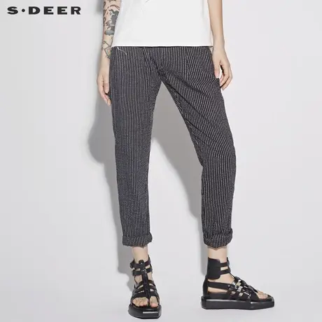 sdeer圣迪奥2019新款休闲酷感撞色条纹暗褶长裤S18280856商品大图