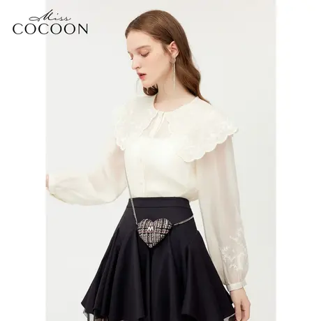 【秋上新】missCOCOON法式重工绣花衬衫女2023秋装新款娃娃领衬衣商品大图
