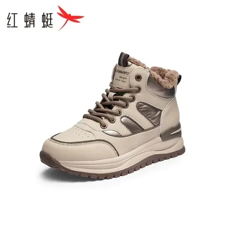 红蜻蜓女鞋冬季新款时尚百搭休闲鞋女加绒保暖运动鞋高帮鞋图片