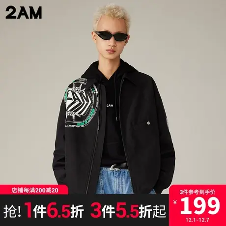 卡宾潮牌2AM创意印花图案拉链夹克外套宽松街头工装商品大图
