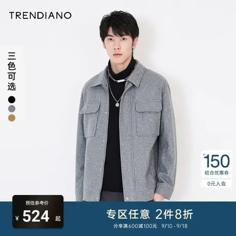 TRENDIANO官方潮牌男装秋冬工装潮流时尚百搭含羊毛呢大衣外套男商品大图