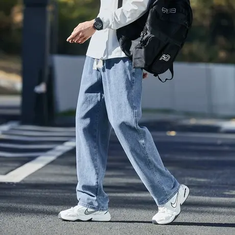 唐狮24春夏季新款牛仔裤男宽松抽绳阔腿裤美式潮流个性时尚裤子男图片