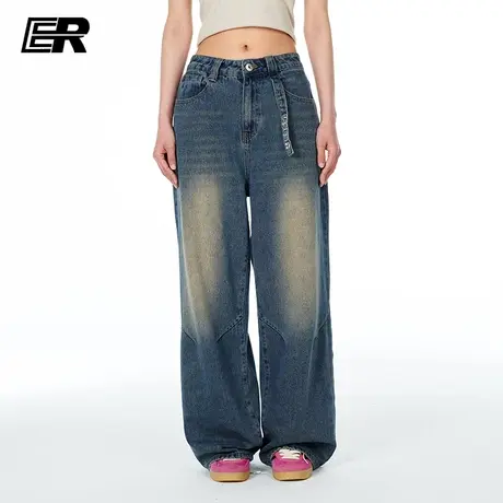 ER阔腿牛仔裤2024春季新款显瘦直筒宽松垂感拖地裤男女同款图片