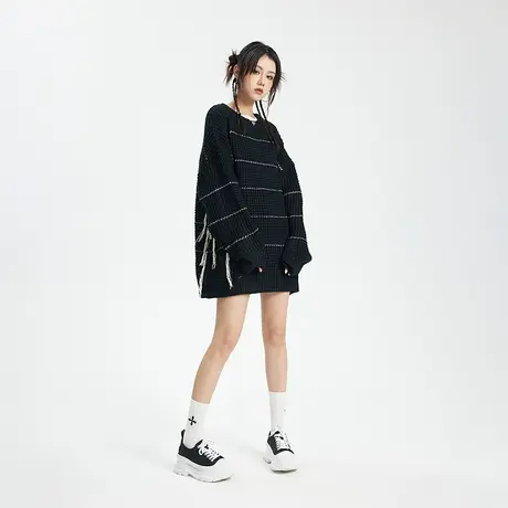 套头圆领毛衣女春秋外穿宽松复古软糯慵懒风针织上衣ins女装商品大图