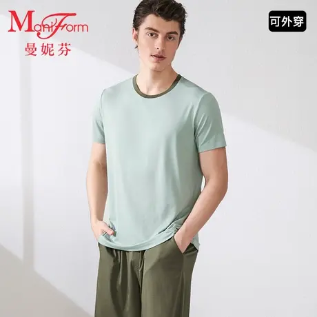 曼妮芬男士短袖睡衣套装休闲舒适可外穿起居服透气夏季薄款家居服图片