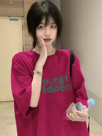 纯棉短袖t恤女新款夏季小众设计感宽松港风chic小个子半袖上衣潮商品大图