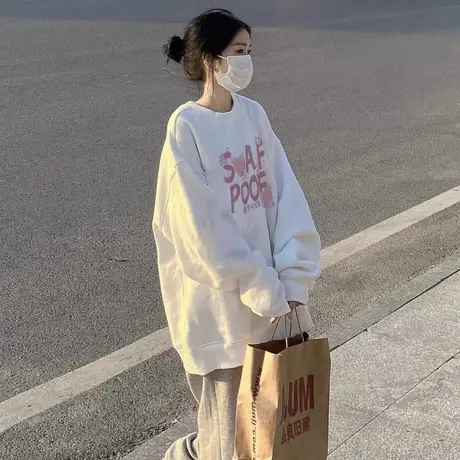 vintage美式复古卫衣女2024新款春秋薄款宽松设计感小众早秋上衣商品大图