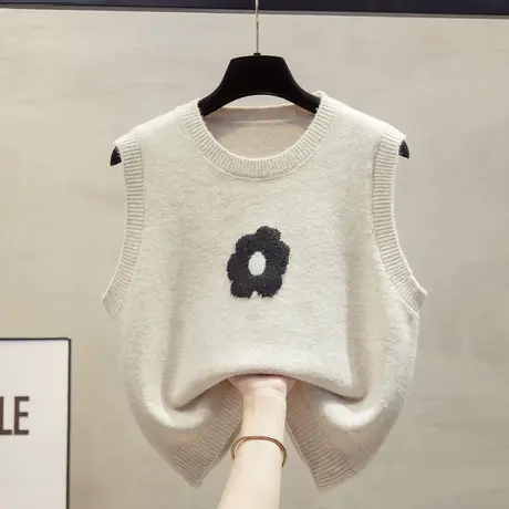 圆领针织马甲背心女2024春秋新款宽松外穿马夹叠穿外搭毛衣坎肩潮图片