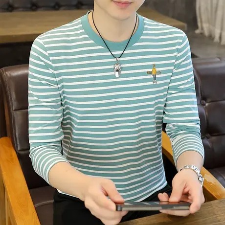 男士春秋潮流修身圆领时尚长袖t恤上衣ins潮流潮牌百搭青年打底衫商品大图