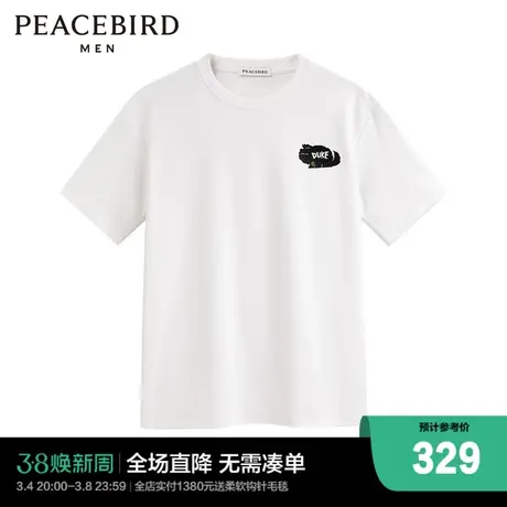 【商场同款】太平鸟男装休闲T恤24夏季新款刺绣重磅T恤 B1CNE2152商品大图
