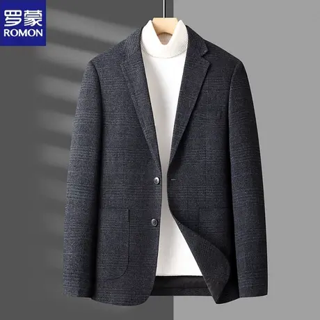 罗蒙秋冬季新款男士休闲西服外套线格款修身中青年休闲单件西装图片