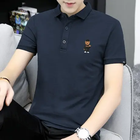 2023新款小熊polo衫男士短袖保罗翻领t恤夏季商务有领上衣服半袖商品大图