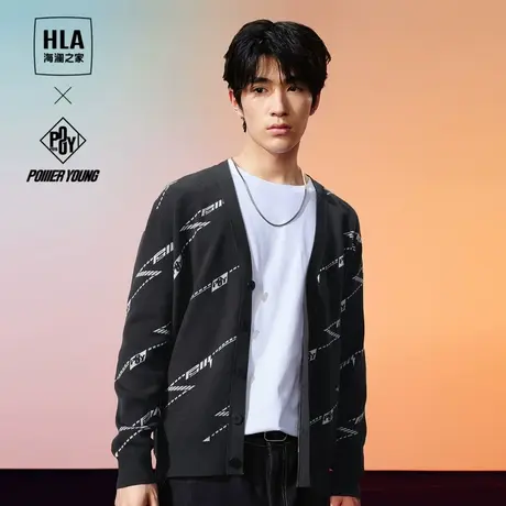 HLA/海澜之家POWER YOUNG针织开衫2023秋季新时尚花型保暖外套男图片