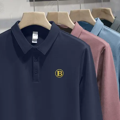 翻领polo衫男长袖t恤潮牌秋季保罗上衣服商务休闲带领打底衫体恤商品大图
