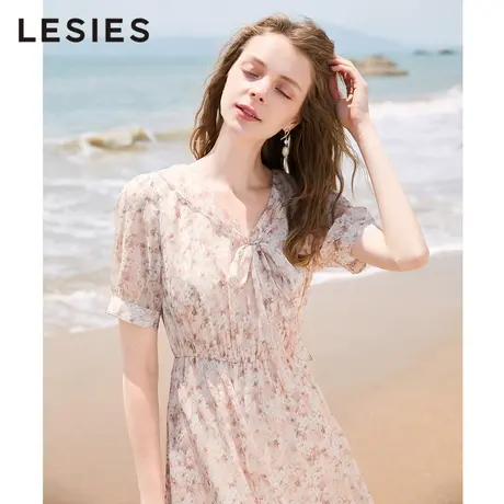 LESIES蓝色倾情夏装新款女法式甜美碎花气质小个子飘逸雪纺连衣裙图片