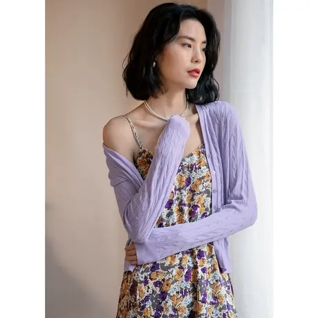 弥古紫色冰丝针织衫女薄款防晒小开衫吊带外搭罩衫蓝色夏季空调衫商品大图