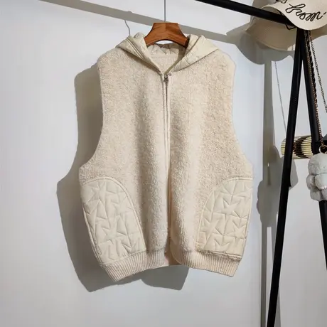 连帽毛衣马甲开衫女秋冬新款韩版宽松口袋针织衫上衣拉链马夹外套商品大图