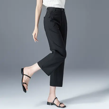 黑色七分直筒裤女夏薄款八分冰丝女裤2023新款休闲阔腿九分烟管裤商品大图