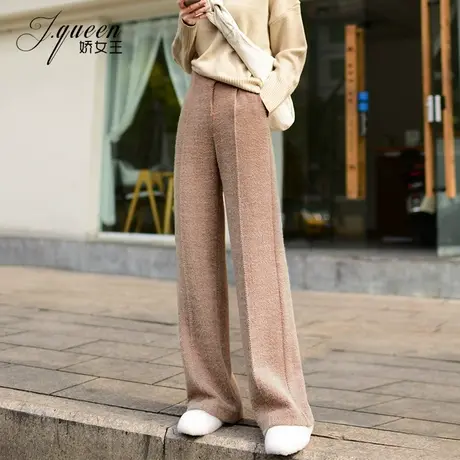 毛呢阔腿裤女冬长裤加绒加厚水貂绒针织宽松直筒高腰坠感拖地裤子商品大图