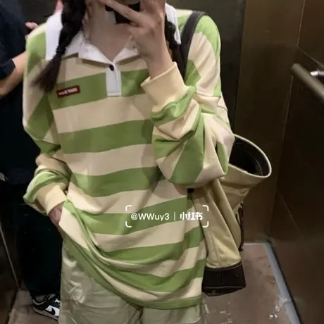 美式复古港风chic条纹卫衣女宽松韩版ins设计感小众春秋薄款外套商品大图