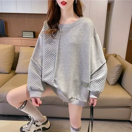 华夫格拼接卫衣女春秋季韩版宽松薄款早春装小个子纯色上衣外套潮图片