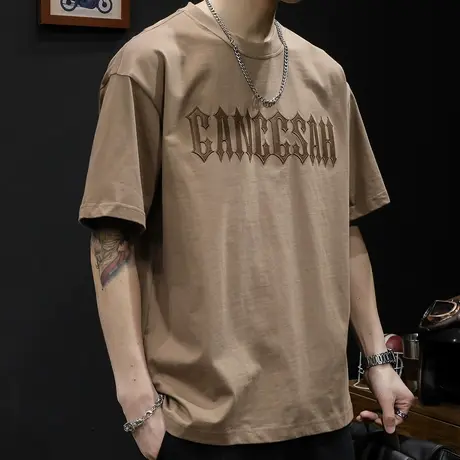 重磅短袖t恤男士宽松大码男装潮牌夏季2023新款纯棉美式复古体恤商品大图