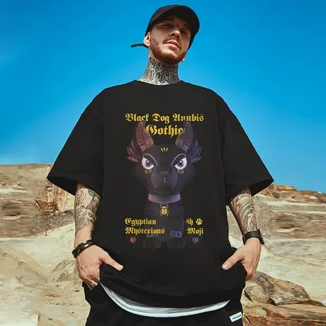 oversize美式高街潮牌大码胖子男装国潮宽松短袖T恤潮流ins半袖夏商品大图