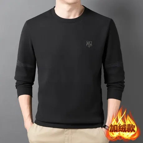 华夫格重磅卫衣男士加绒加厚保暖打底衫上衣服秋冬季圆领T恤外套商品大图
