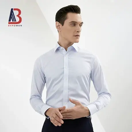 【高支纯棉DP免烫衬衣】BAROMON/培罗蒙秋季男士商务休闲长袖衬衫图片