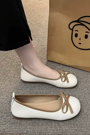 配裙子单鞋女2023年新款春秋女鞋小香风蝴蝶结浅口瓢鞋休闲豆豆鞋商品大图