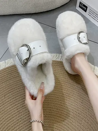 毛毛拖鞋女秋冬外穿2023新款小众设计厚底高级感法式包头毛绒棉拖图片