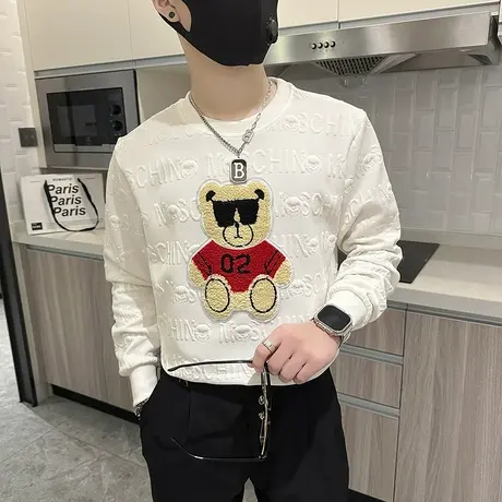 秋季卫衣时尚潮牌内搭T恤上衣2023新款小熊刺绣学生休闲打底外套商品大图